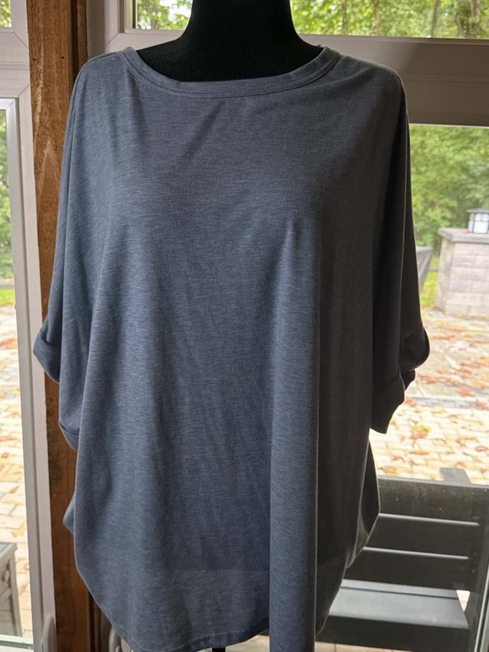 Women's Loose Fit Dolman Sleeve Top - Gray/Blue